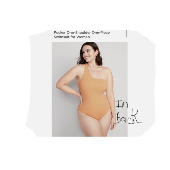 Old Navy 2X NWT Plus Size Black 1 Piece Swimsuit Pucker One Shoulder Black Swim - Picture 1 of 5